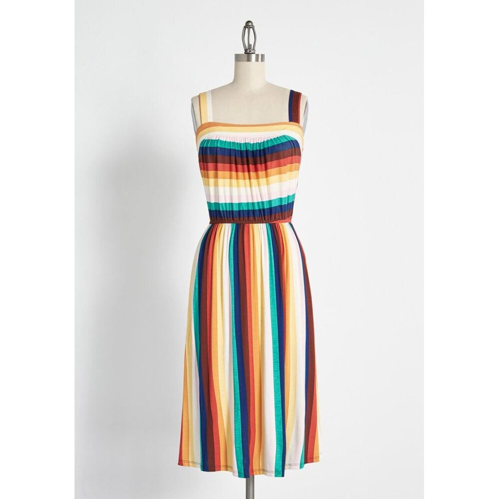 ModCloth striped colorful Midi Dress size medium